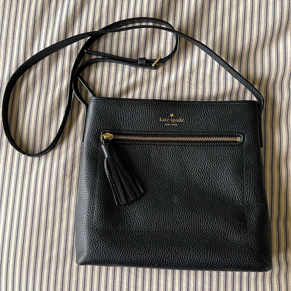 Black leather Kate Spade (God rest her soul) shoulder bag